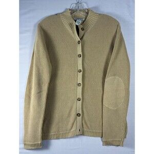 Orvis womens button up khaki cardigan cable knit sweater work casual Small